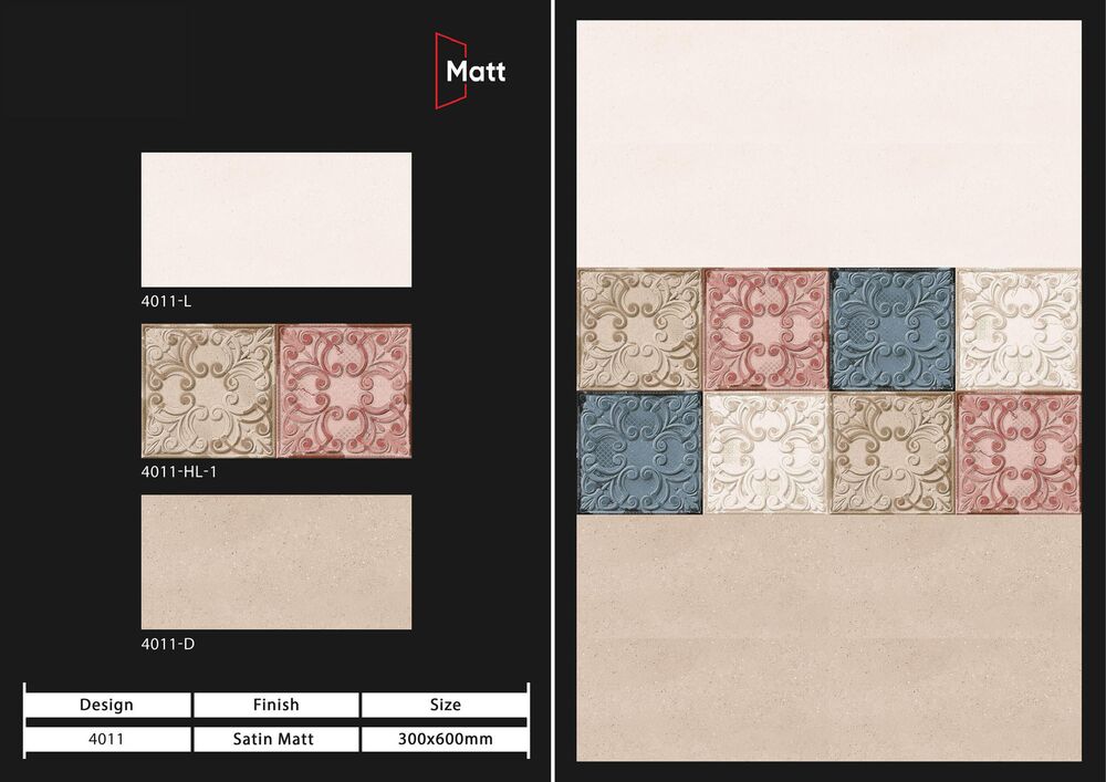 300x450 Matt Finish Wall Tiles Collection - Color: Multi Color