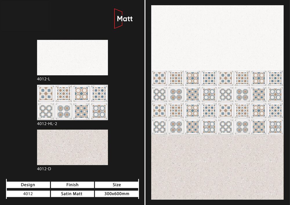300x450 Matt Finish Wall Tiles Collection - Color: Multi Color