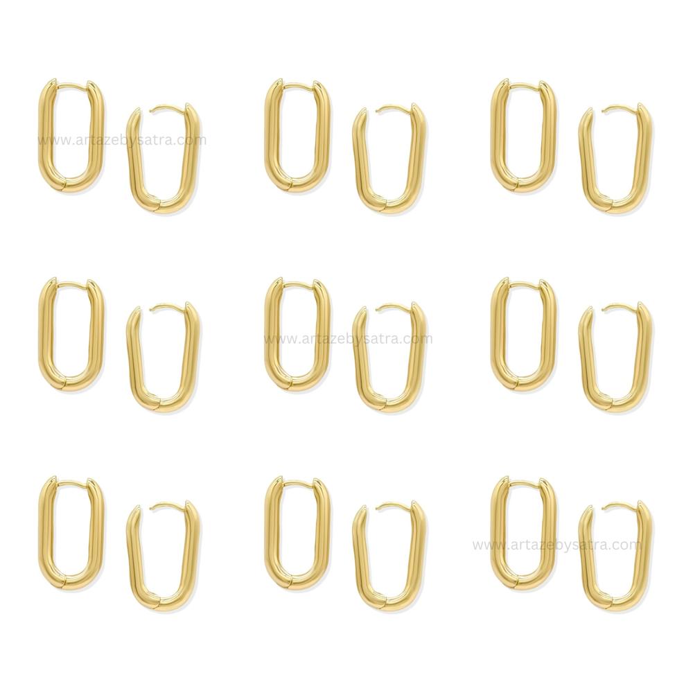 Brass Gold Plated Oval Paperclip Hoop Earrings | High Quality | Size : 25mm | Qty : 2pcs | EF77