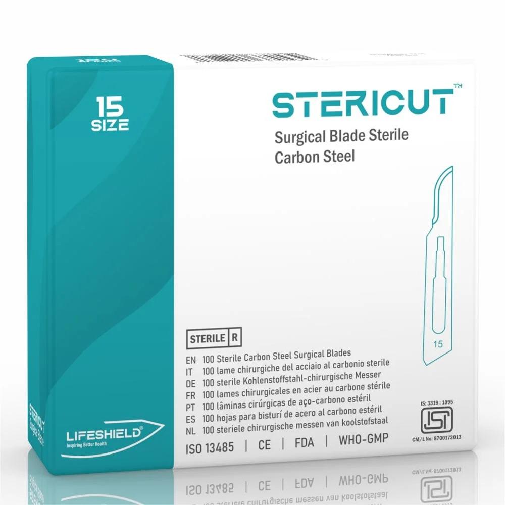 LifeShield Stericut Surgical Blade (No 15) Carbon Steel Blade Gamma Sterilized