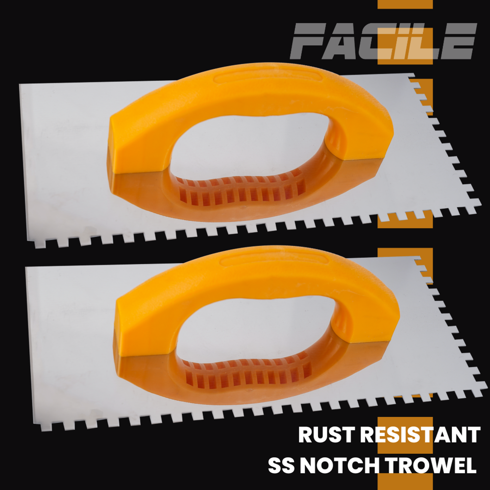 Facile Ss Notch Trowel 4 Mm For Tiling Projects Anti-rust And Strong Grip - Color: Yellow Silver