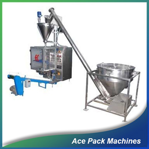 Collar Type Augar Filling FFS Machine with Screw Feeder and Pocket Delivery Conveyor