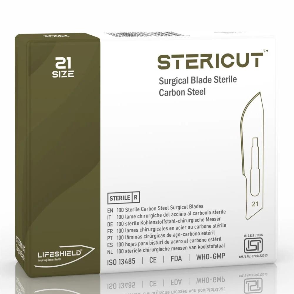 LifeShield Stericut Surgical Blade (No 21) Carbon Steel Blade Gamma Sterilized