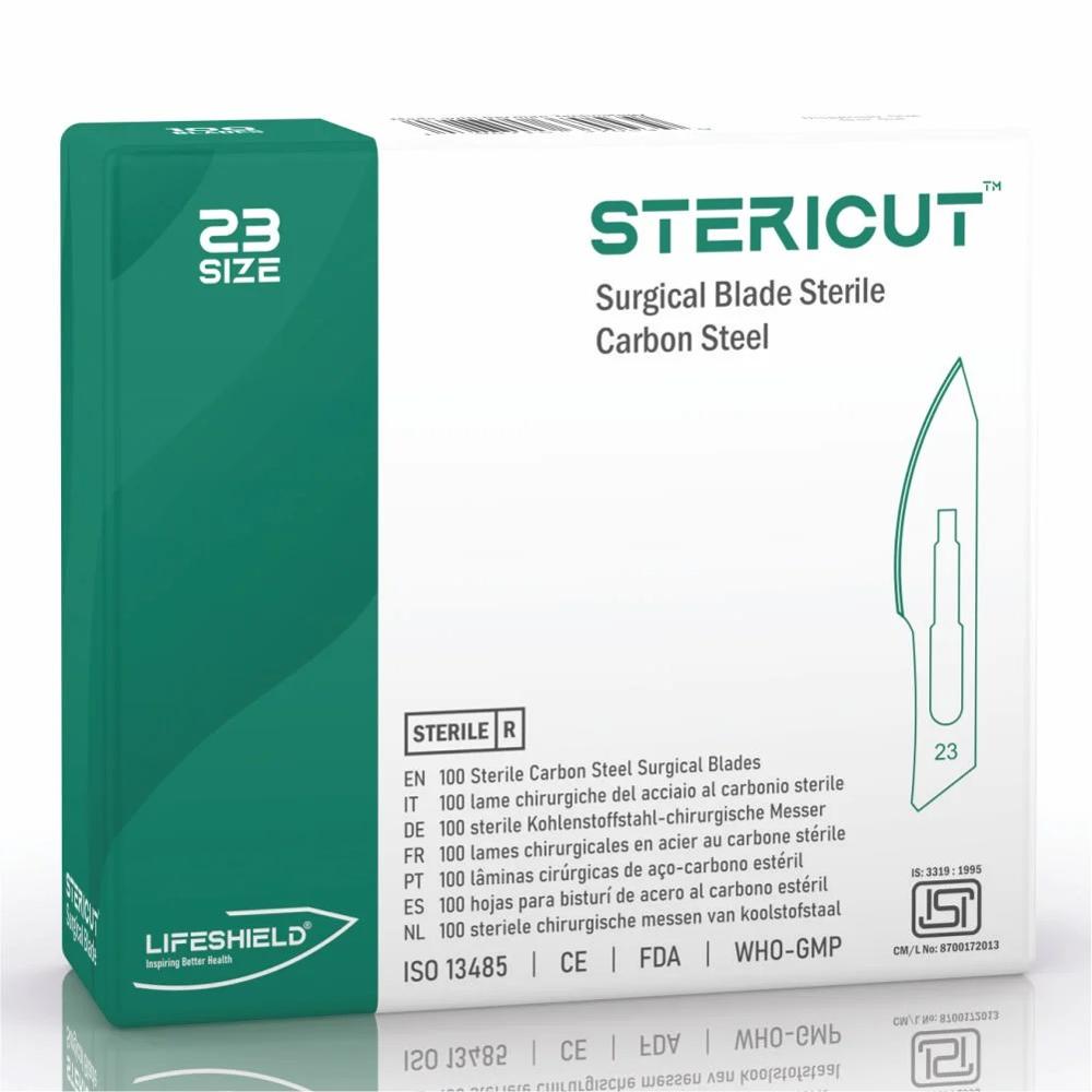 LifeShield Stericut Surgical Blade (No 23) Carbon Steel Blade Gamma Sterilized
