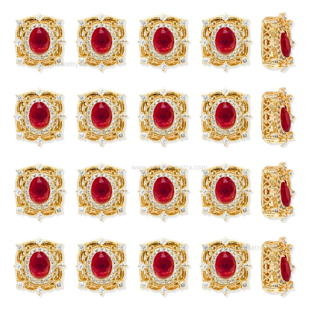 Square Reed Stone with Diamond Accents | Qty : 1pc | Size : 18mm