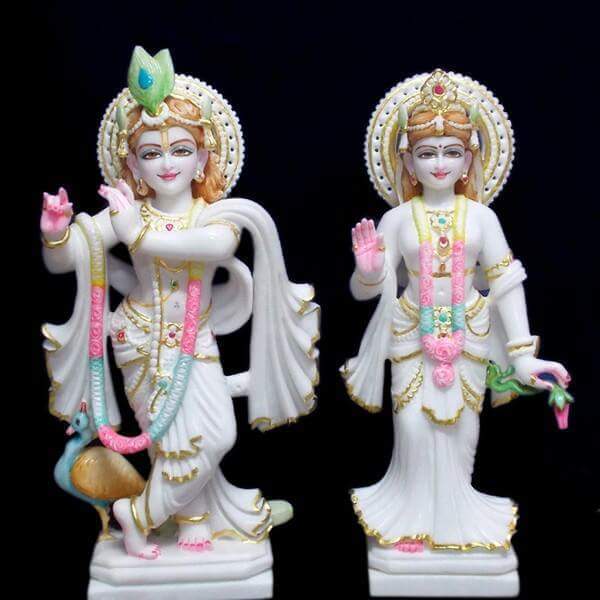 Pure White Marble Radha Krishna Statue for Decoration