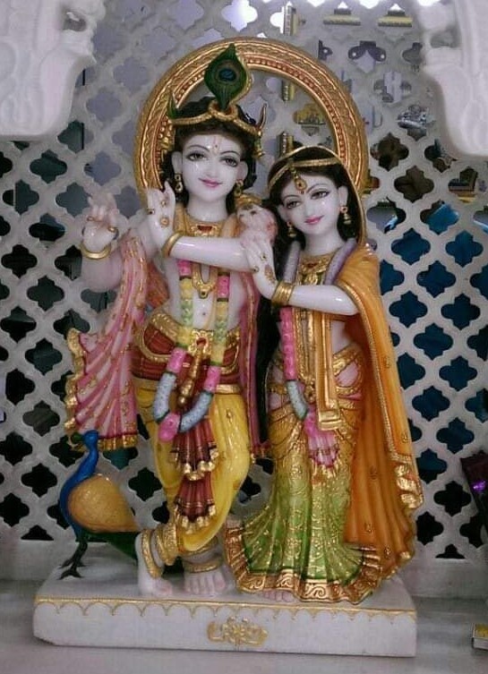 Handcrafted Marble Radha Krishna Moorti for Pooja