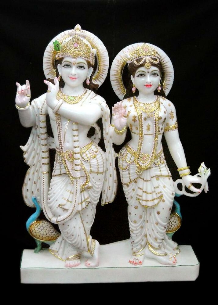 Polished Marble Radha Krishna Murti for Spiritual Ambience