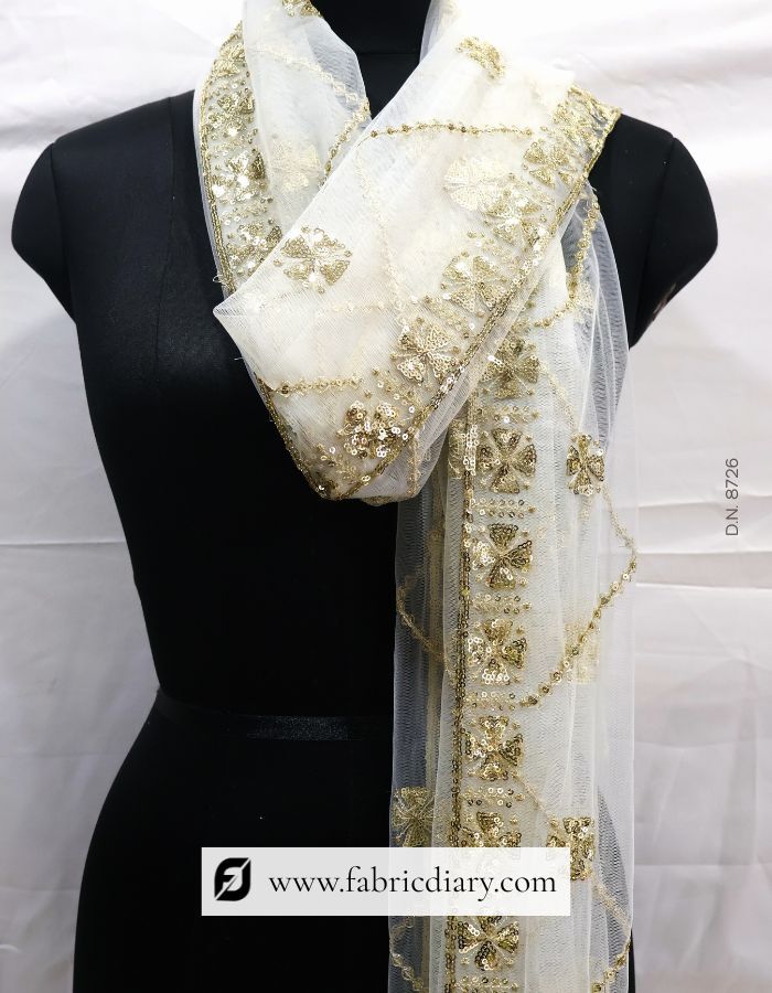 Beautiful Sequins Embroidered Designer Net Dupatta