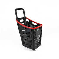 Plastic Shopping Basket With Wheel - Color: Black