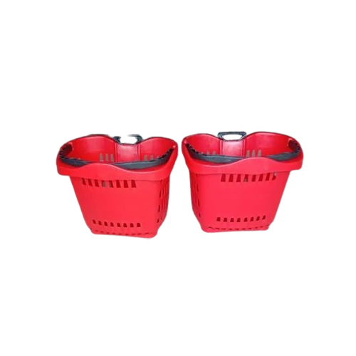 Plastic Shopping Basket With Wheels - Color: Red