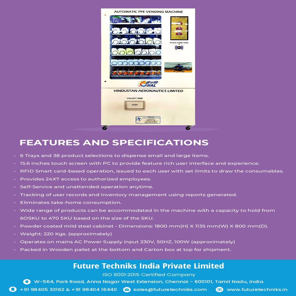 Automatic Ppe Vending Machine - 6 Trays And 38 Product Selections | Rfid Smart Card Operation, 15.6 Inch Touch Screen, Off White Metal Finish