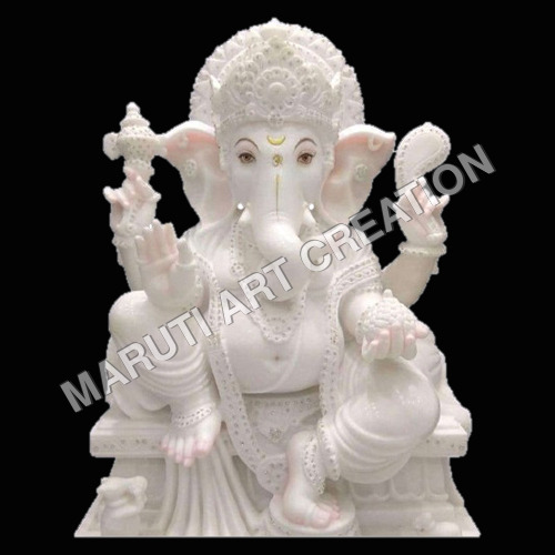 Marble Chowki Ganpati Statue - Color: White