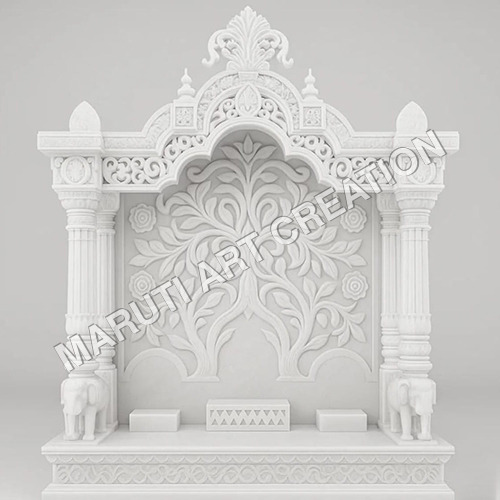 White Designer Marble Hand Carving Temple