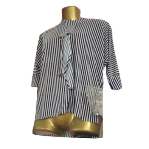 Girls Black And White Stripped Printed Top