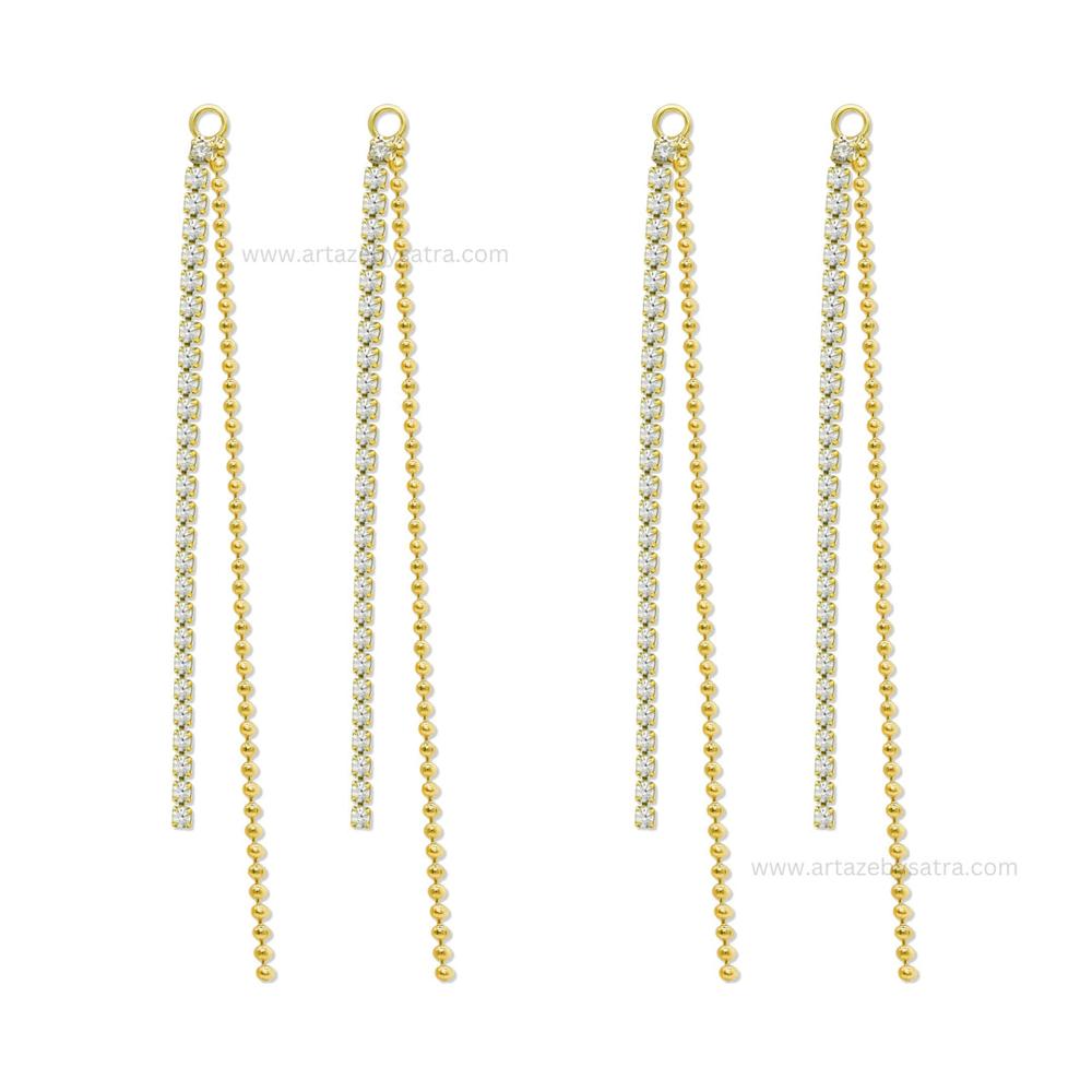 Gold Plated Crystal & Ball Chain Fringe Earring Charms | Qty : 1 pair | Size : 2.5inch