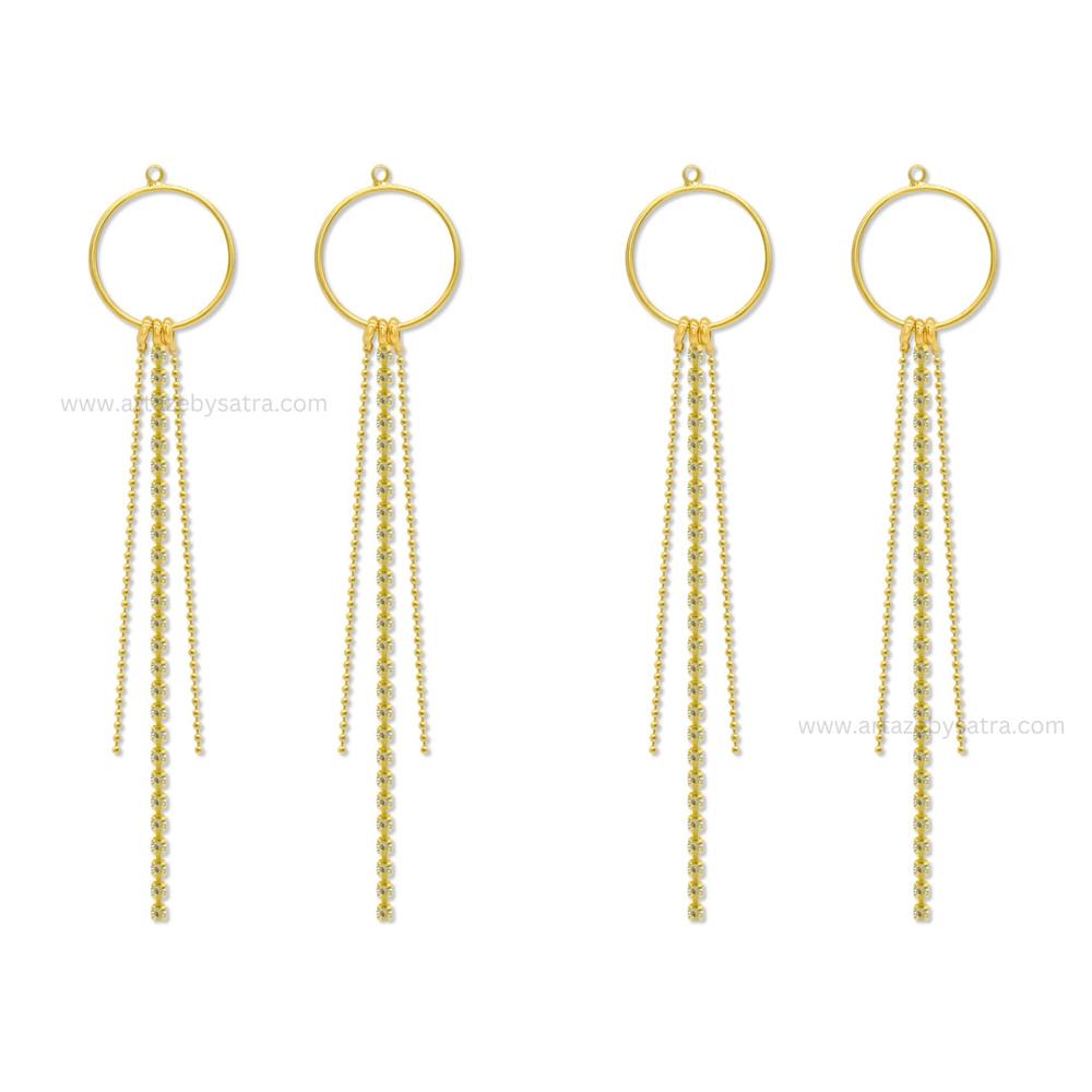 Gold Tone Hoop Earring Charms with Cascading Chain Tassels | Qty : 1 pair | Size : 4inch