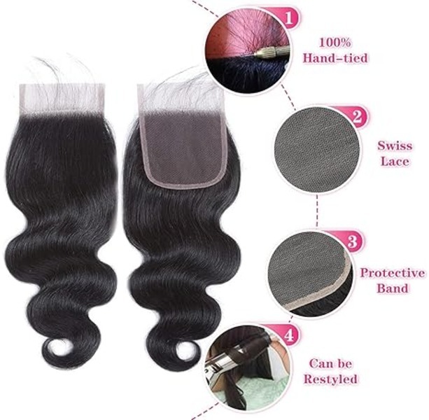 4x4 Lace Closure Human Hair Body Wave HD Lace Closure 14 Inch Free Part 100% Brazilian Virgin Human Hair Extensions