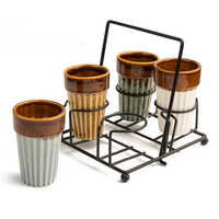 Ceramic Kullad Set Of 4 With Stand - Color: Variable Colour Available