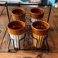 Ceramic Kullad Set Of 4 With Stand