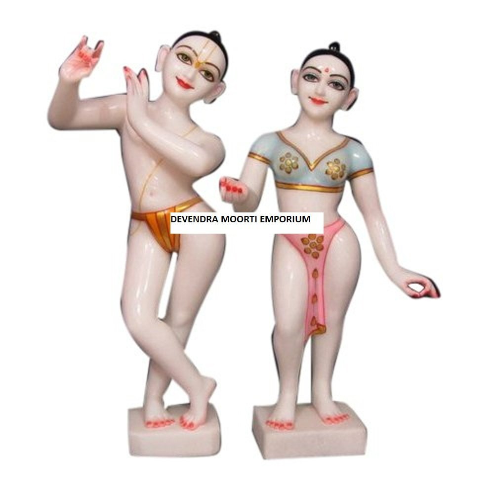 White Marble Radha Krishna Moorti - Size 1 to 8 Feet, Elegant White Finish | Ideal for Temple and Home Worship Decor