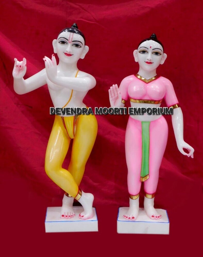 Handcrafted ISKCON Radha Krishna Marble Statue a Spiritual Home Decor