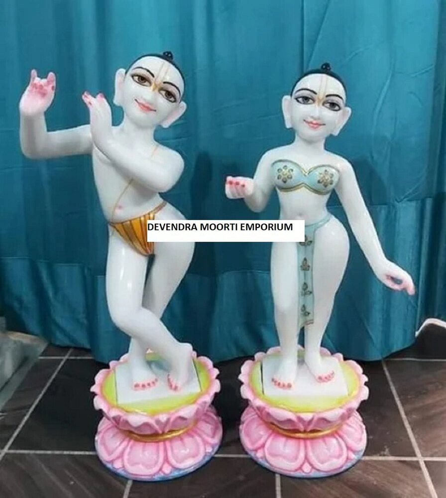 Devotional ISKCON Radha Krishna Murti in White Marble - Size Ranges from 1 to 8 Feet | Ideal for Mandir and Home Decoration
