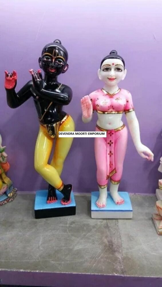 Marble Radha Krishna ISKCON Moorti a Hand-Carved Religious Statue