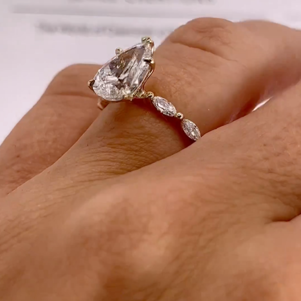 Pear & Marquise Lab-Grown Diamond Ring, Gold-Plated 925 Silver Ring