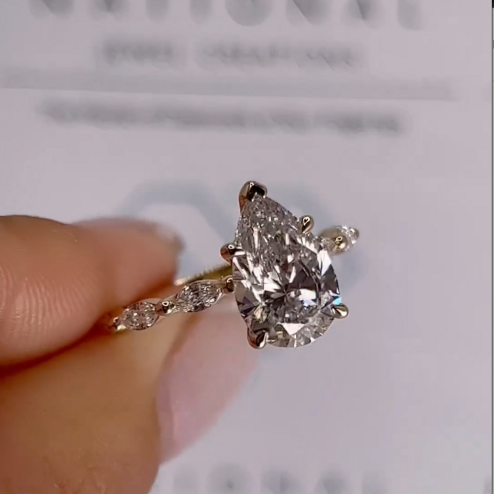 Pear & Marquise Lab-Grown Diamond Ring, Gold-Plated 925 Silver Ring