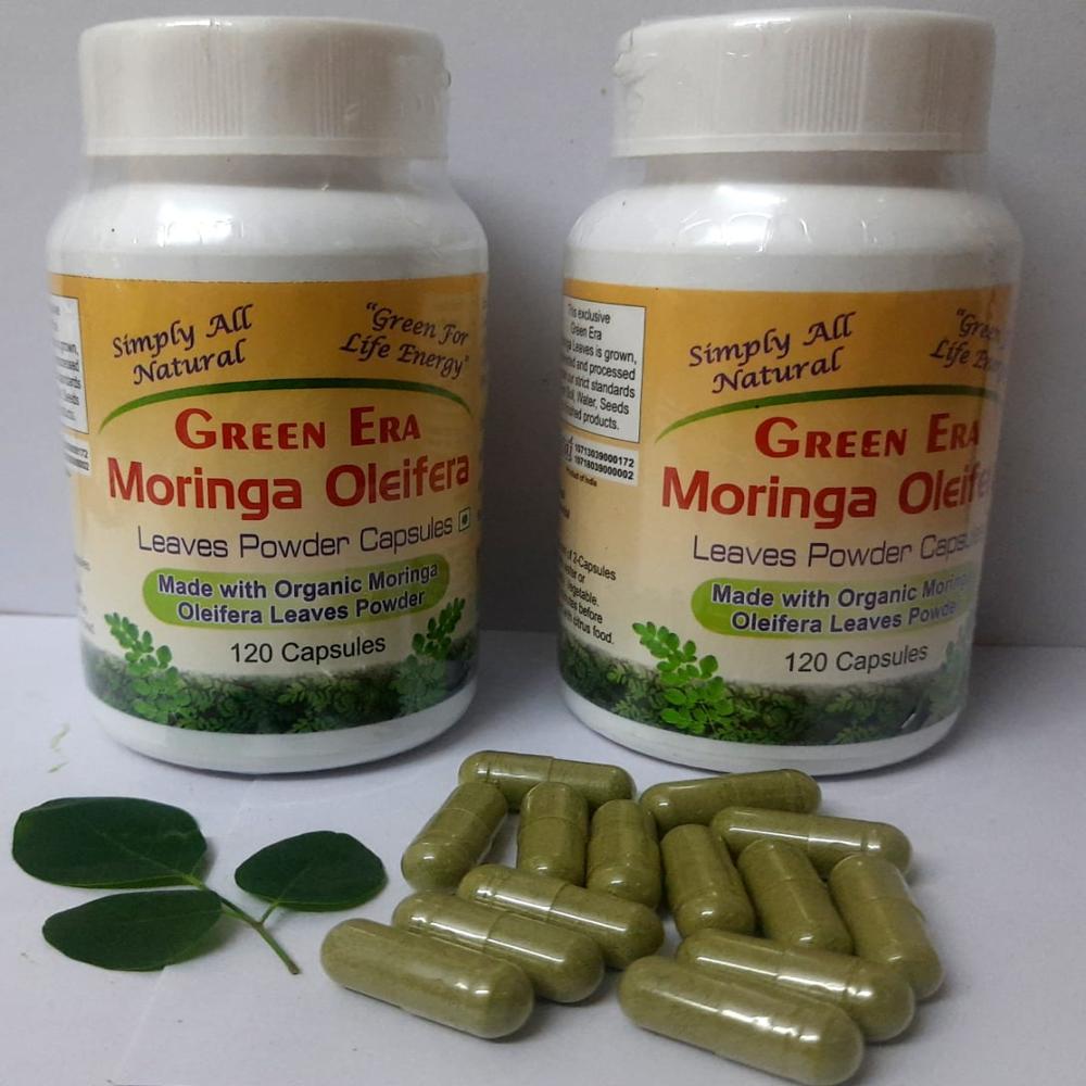 Organic Moringa Oleifera Leaves powder 120 Veg. Capsules Bottle