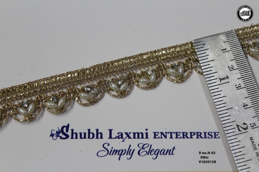 Golden Colour Handwork Stone Moti  Lace