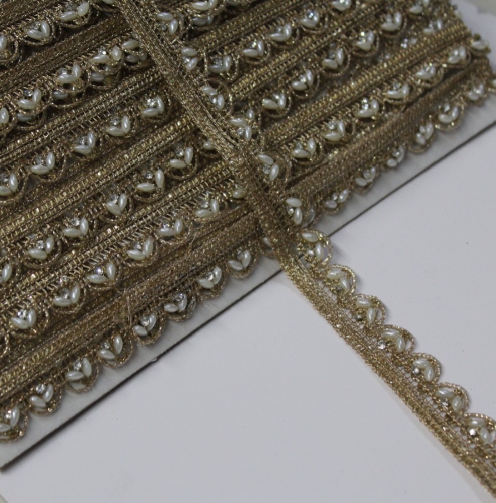 Golden Colour Handwork Stone Moti  Lace