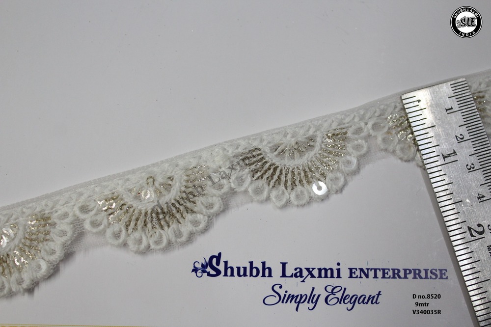 Whitr Cutwork Sequence Lace