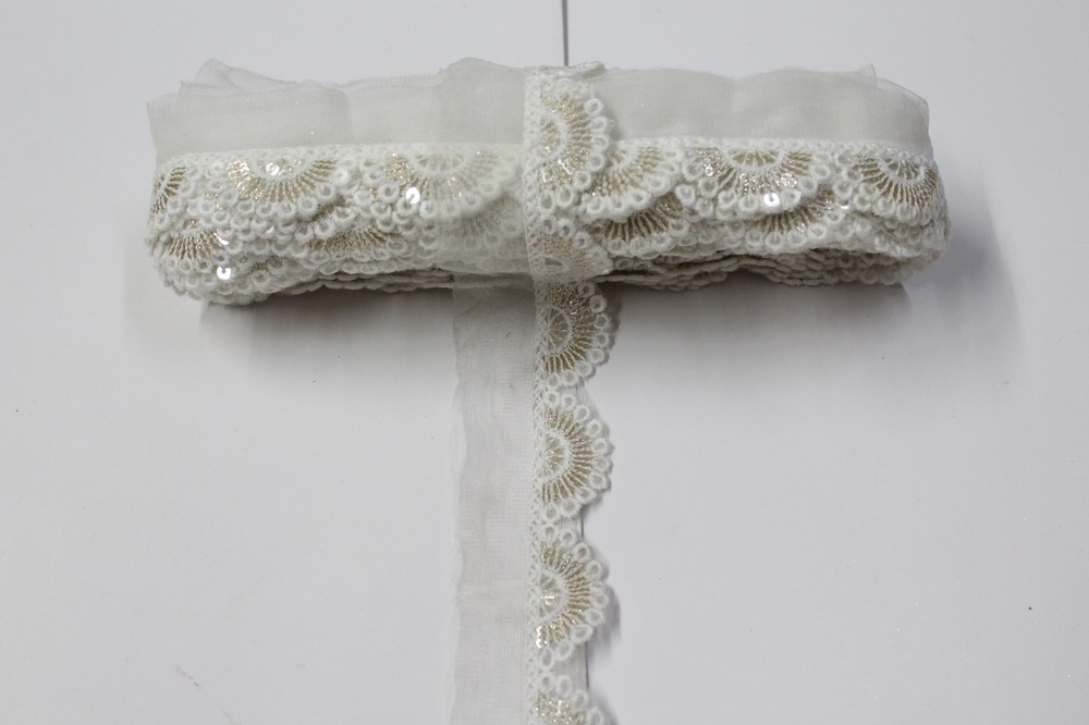 Whitr Cutwork Sequence Lace