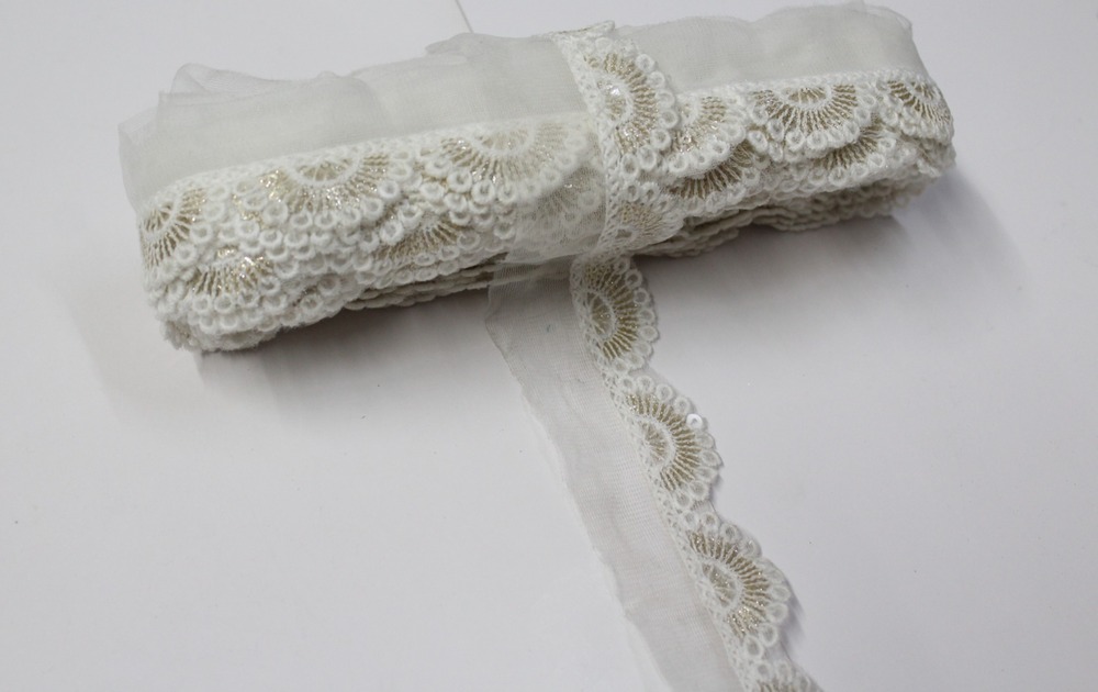 Whitr Cutwork Sequence Lace - Color: Off Wihte