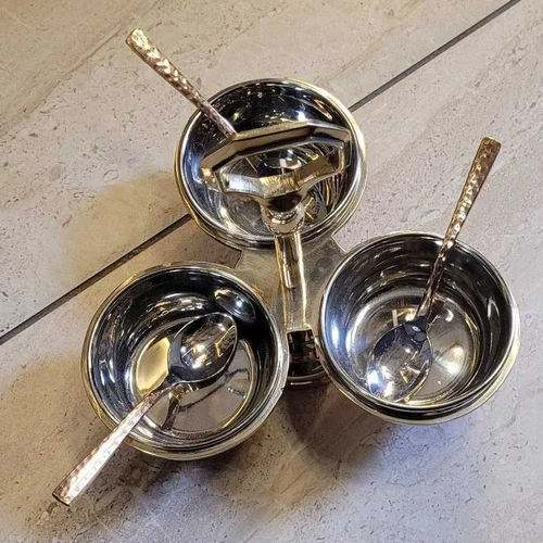 Stainless Steel Triple Chutney Serving Bowls Set