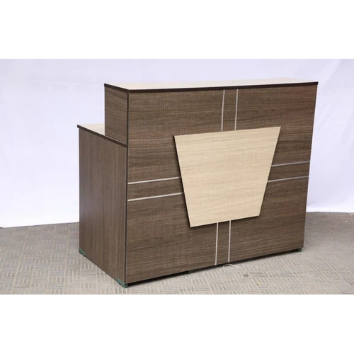 Designer Office Reception Table - Solid Wood, Modern Design, Elegant Brown Color, Polished Finish, Easy to Clean for Office Use