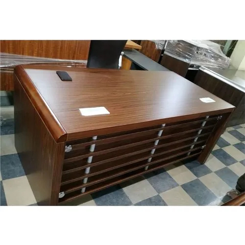 Wooden Office Table - High-Quality Wood, 3-4 Feet Height, Brown Color | Polished Finish, Easy to Clean, Modern Design for Ergonomic Comfort