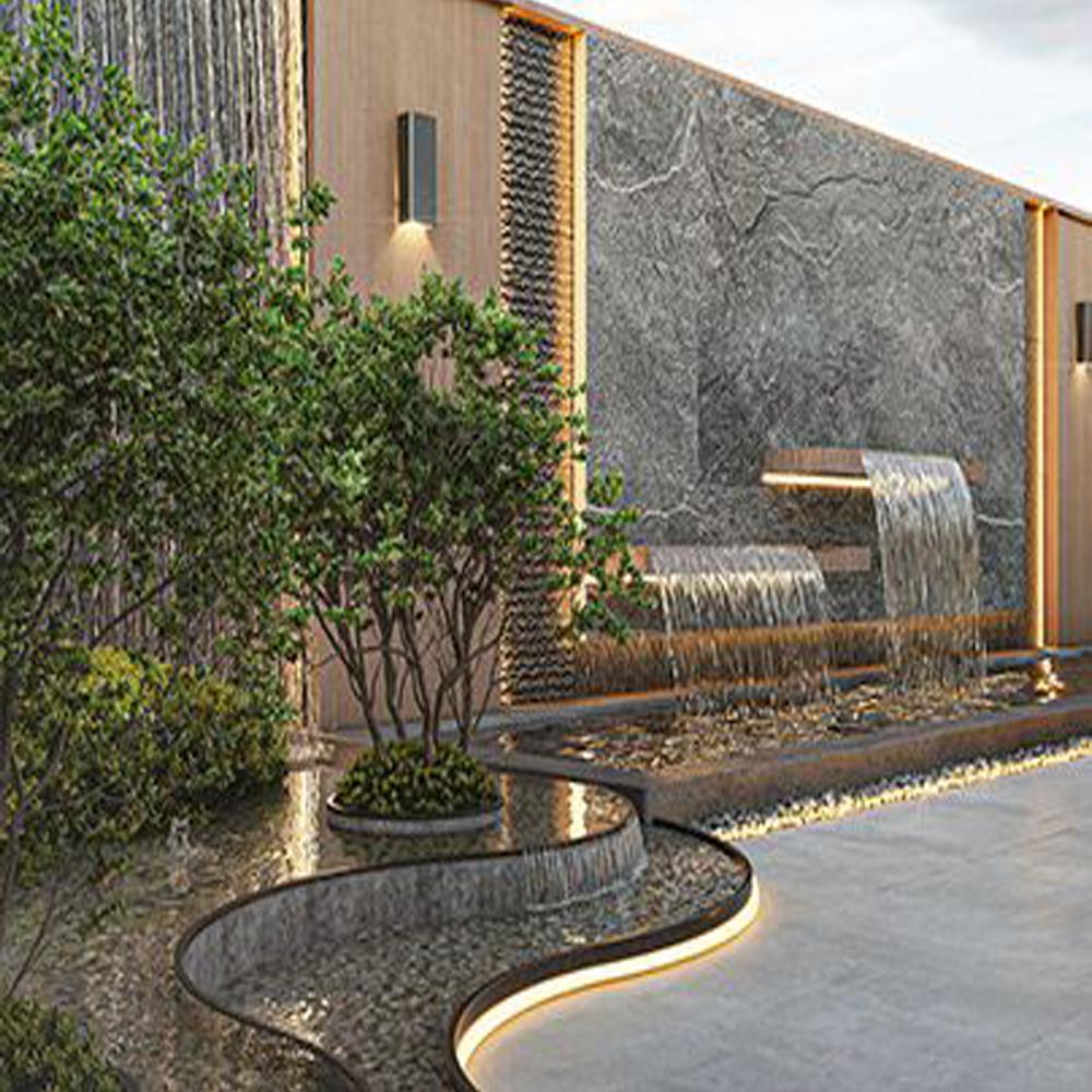 Marble Granite Black Stone Crafted Walls-caped Wall Cascade Fountain Manufacturer And Contractor In India - Color: R-g-b