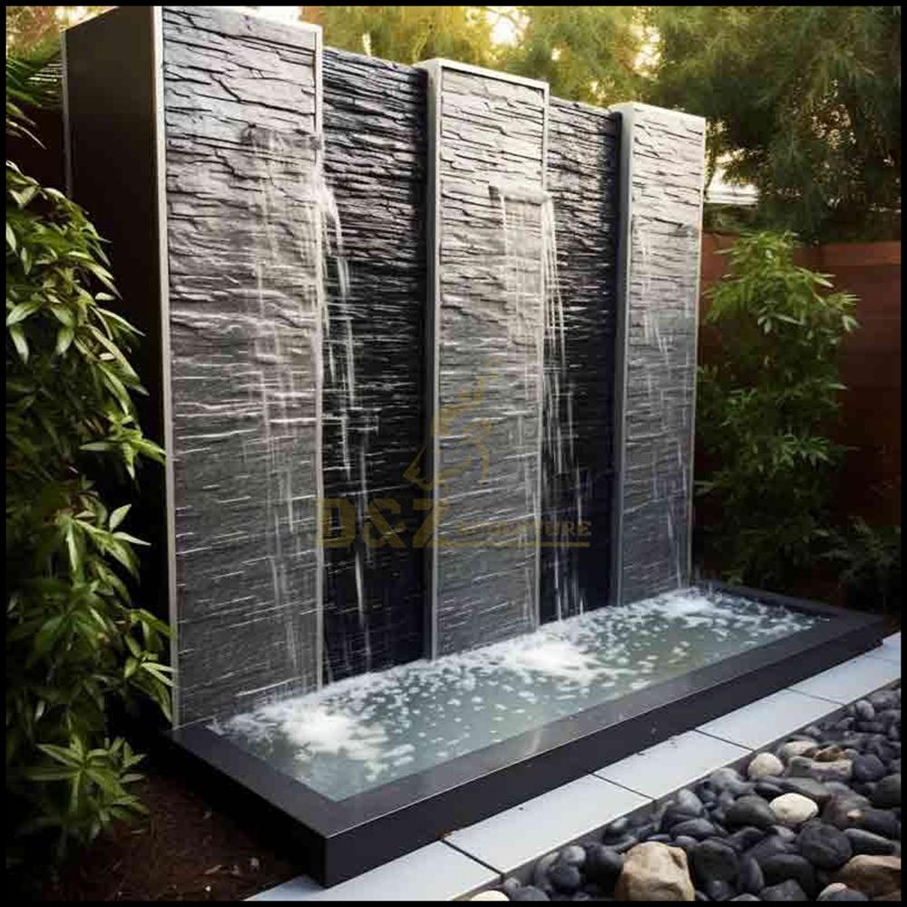 Marble Granite Black Stone Crafted Walls-caped Wall Cascade Fountain Manufacturer and Contractor in India