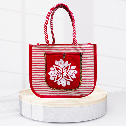 14x12x5 8 GSM Red Canvas Jute Bag
