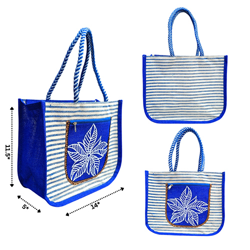 14x12x5 8 GSM Blue Canvas Jute Bag