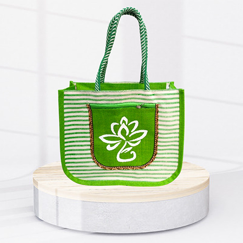 14x12x5 8 GSM Green Canvas Jute Bag