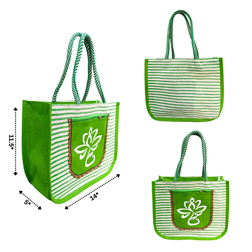 14x12x5 8 GSM Green Canvas Jute Bag