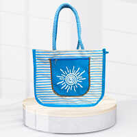 14x12x5 8 Gsm Light Blue Canvas Jute Bag - Design: Printed