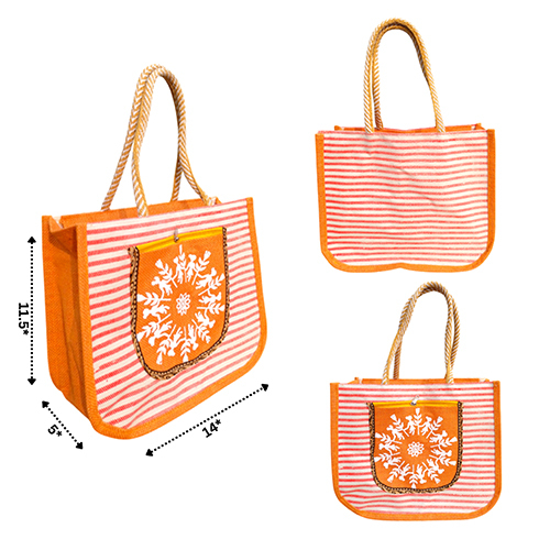 14x12x5 8 GSM Orange Canvas Jute Bag