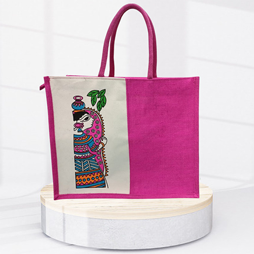 14x15.5x5 8 GSM Pink Canvas Jute Bag