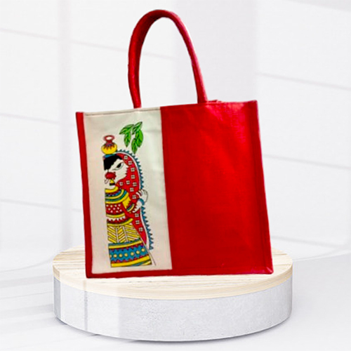 14x15.5x5 8 GSM Red Canvas Jute Bag
