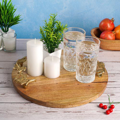 Round Serving Decorative Tray - Color: Light Brown